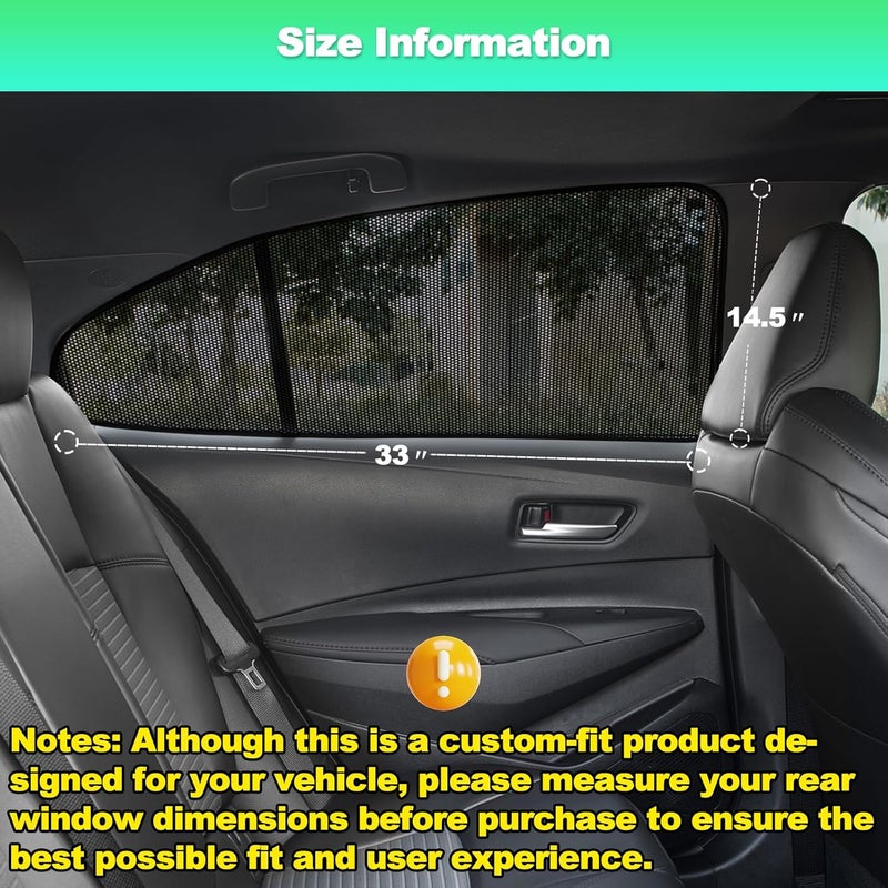 KOCZIL Car Window Shades for 2019-2024 Corolla Sedan (Not Fit Touring/Hatchback/Cross) - Rear Side Sun Shade for Baby, Breathable Mesh Car Privacy Covers, UV Protection & Heat Insulation (2PCS) - Image 3